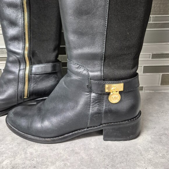7 Michael Kors Hamilton Black Leather Riding Boots - Picture 6 of 13